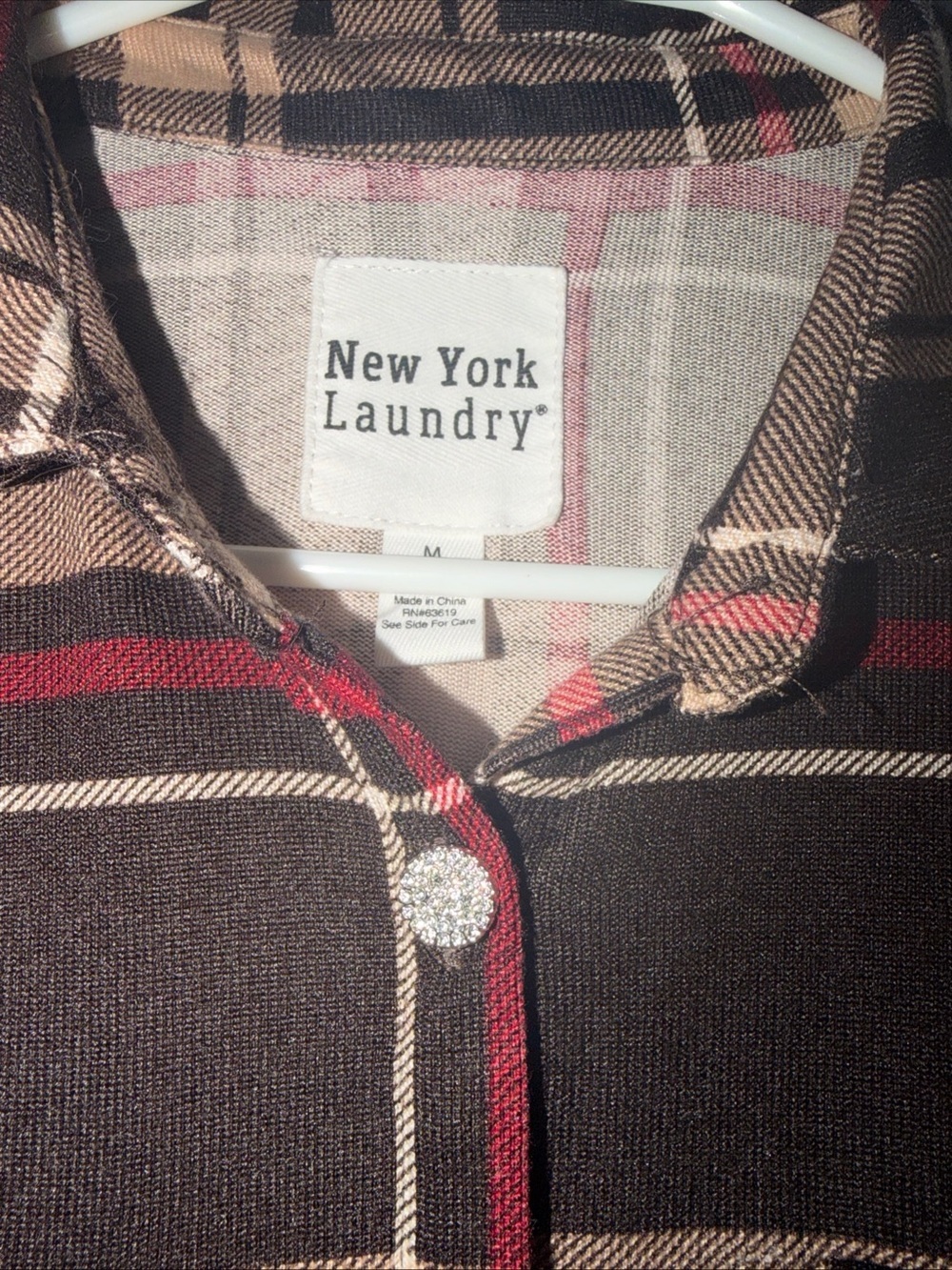 New York Laundry Black and Tan Plaid Button-Down Shirt - Picture 5 of 5